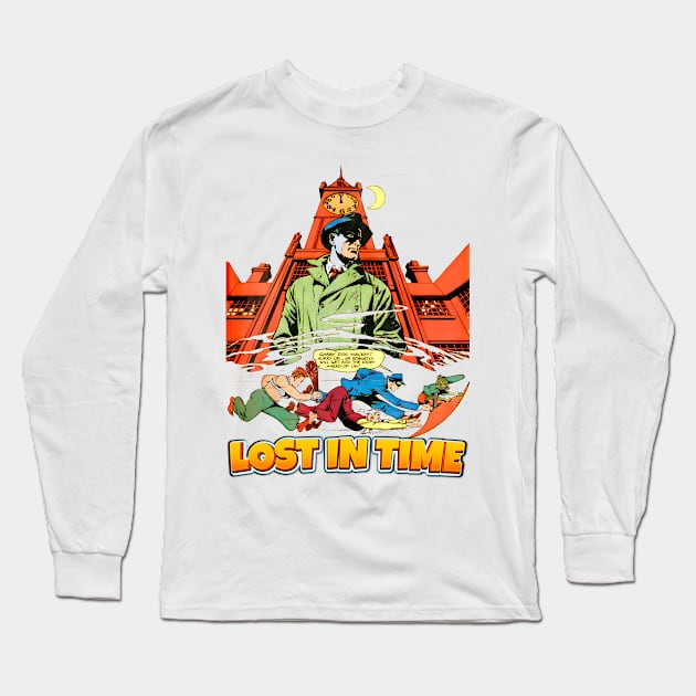 Lost In Time Midnight Comic Style vs Bullets Balow Retro Vintage Comic Long Sleeve T-Shirt by REVISTANGO